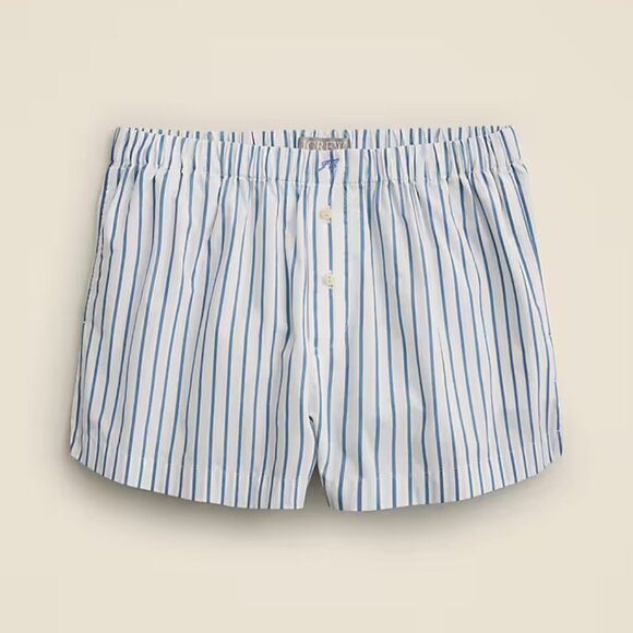 J Crew Womens Cotton poplin boxer short in stripe Large White Nordic Sea - Picture 1 of 4